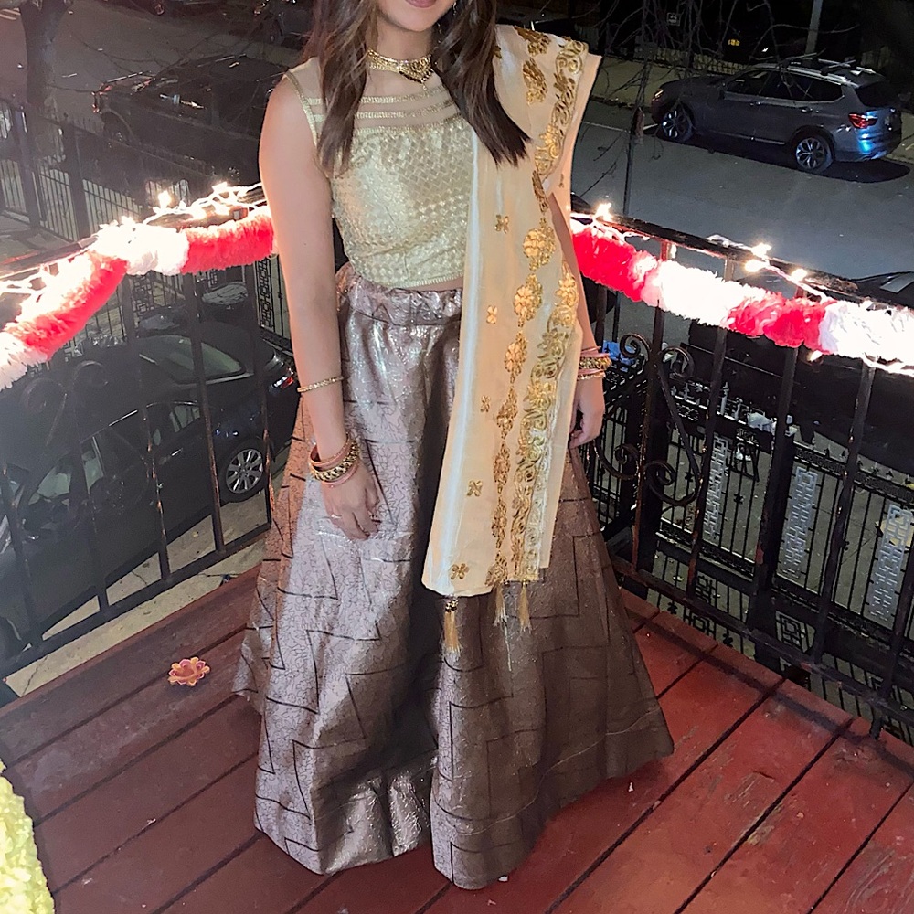 Elegant Gold Top and Rose Gold Skirt